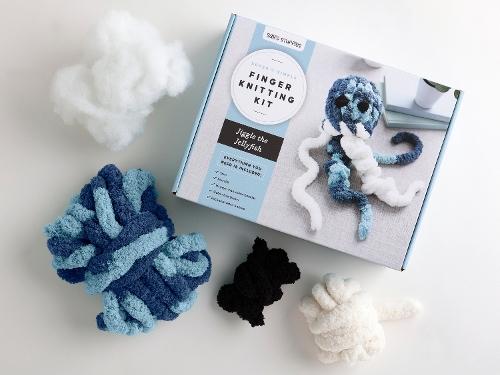 Super Simple Finger Knitting Kit Jiggle the Jellyfish: Everything You Need Is Included: Chunky Yarn, Fiberfill, Instruction Booklet, Exclusive Step-by-Step Video, and Collectible Sticker; Beginner Friendly!