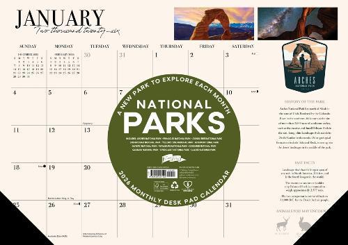 National Parks 2026 17 X 12 Small Monthly Deskpad