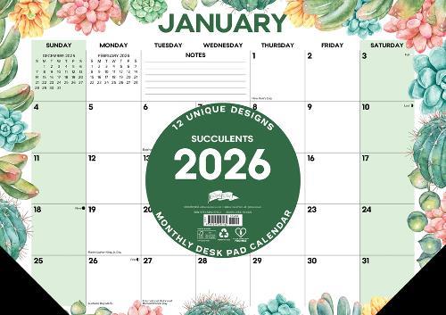 Succulents 2026 17 X 12 Small Monthly Deskpad