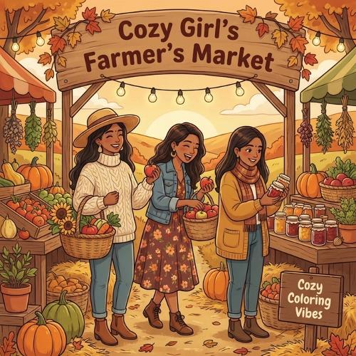 Cozy Girl's Farmer's Market: Fun & Cute Coloring Book for Adults & Teens Easy Bold Line Vintage Designs of Fresh Produce, Flower Stalls, Baskets, Local Goods & Slow Shopping Scenes Relaxing Hygge Stress Relief, Creative Therapy & Thoughtful Gift