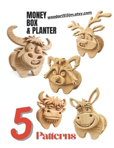 Wooden Animal Scroll Saw patterns: Money bank & Planter: Vol.6